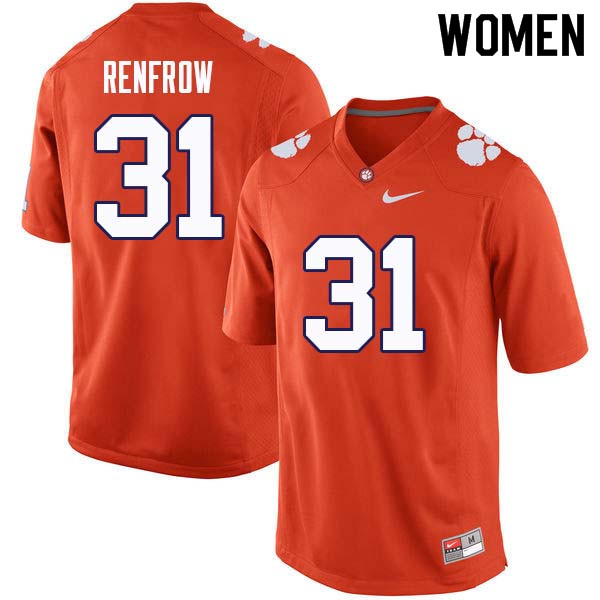 Women #31 Cole Renfrow Clemson Tigers College Football Jerseys Sale-Orange